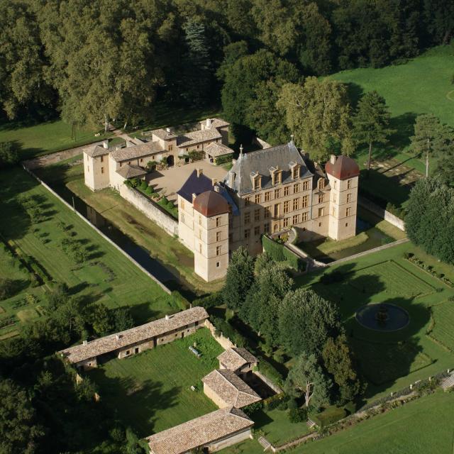 Aerial view of the Château de Fléchères in Fareins